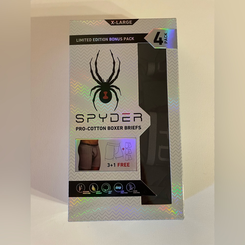 Spyder Mens Pro-Cotton Boxer Briefs 4 Pack XL